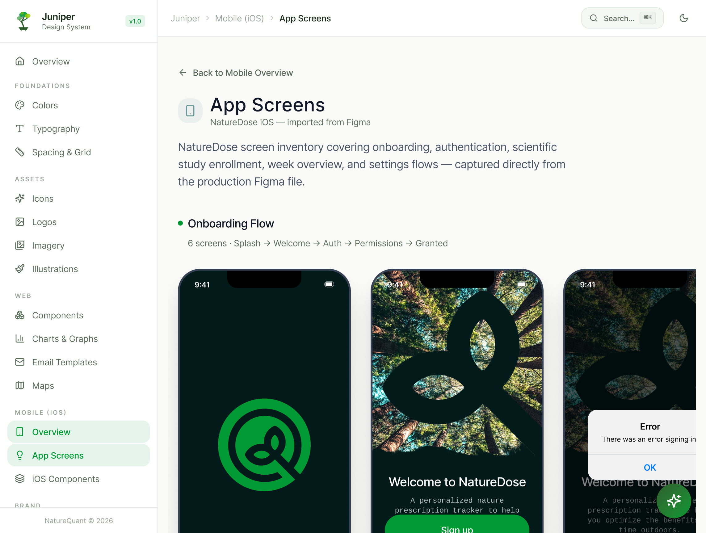 Juniper Design System App Screens
