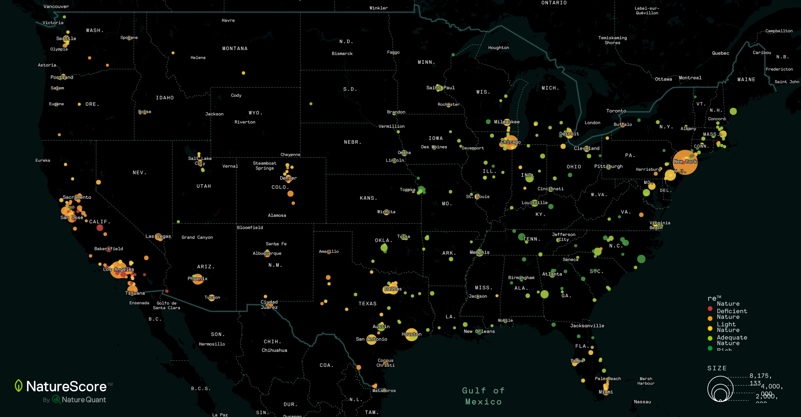 NatureScore, 500 cities map