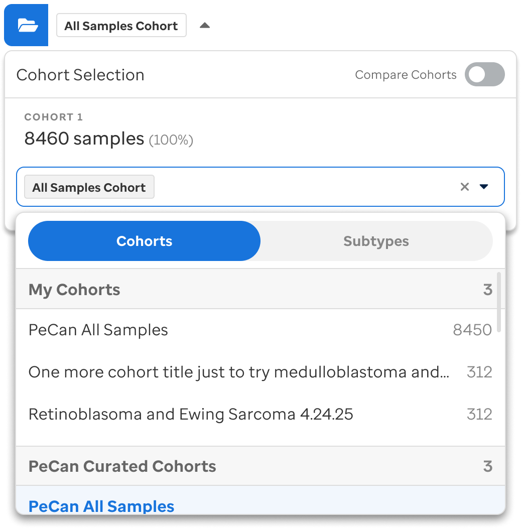 Cohort selection dropdown menu