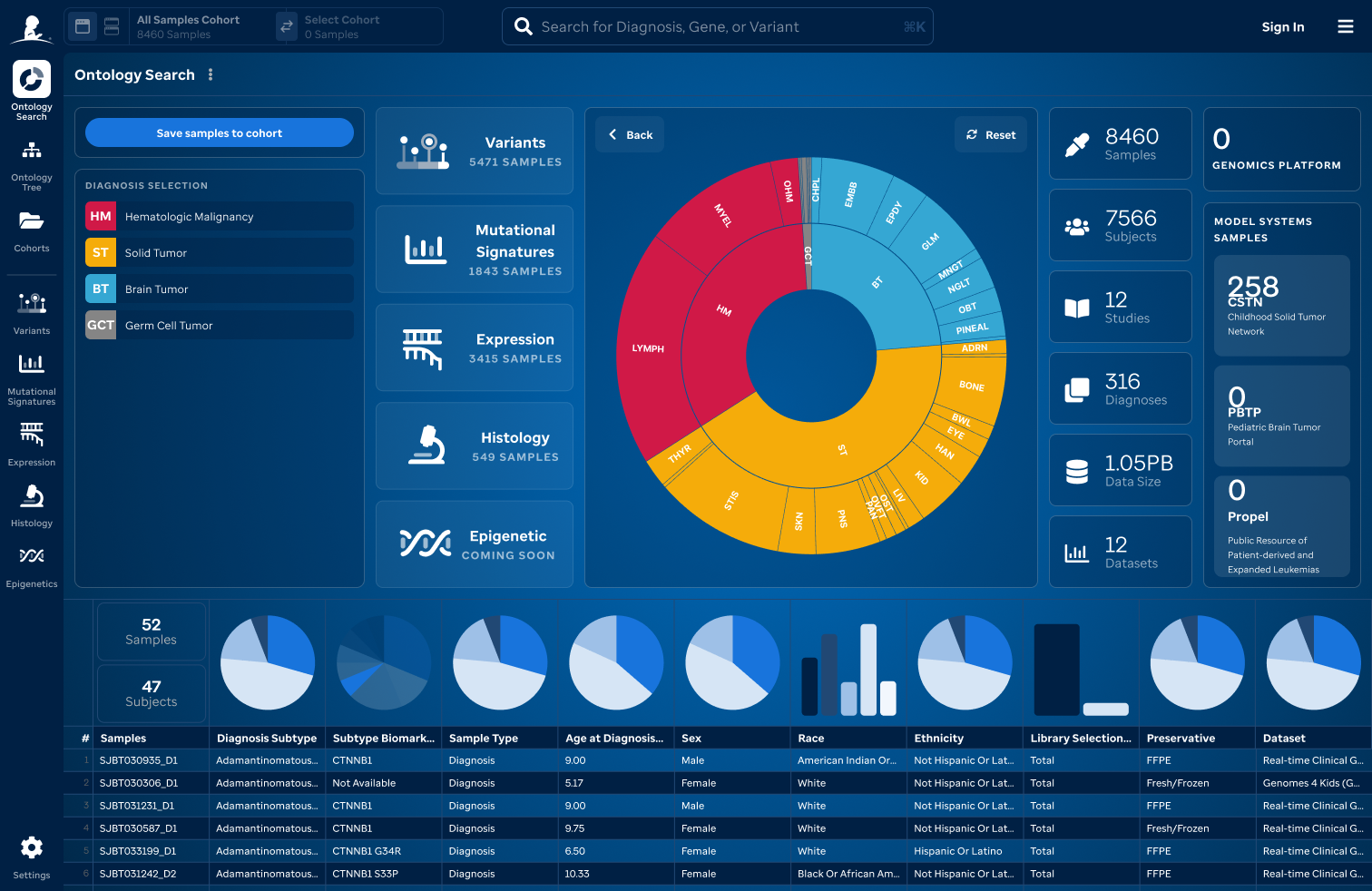Ontology search sunburst