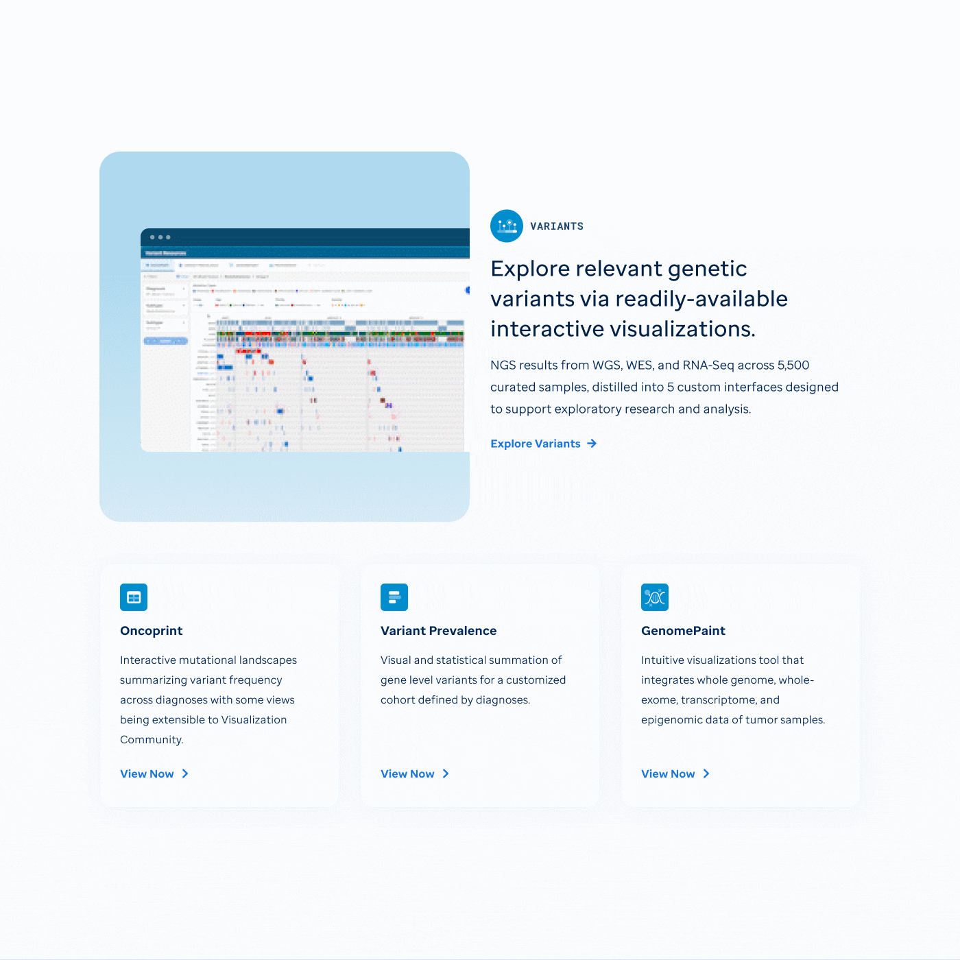 Homepage data facet section designs