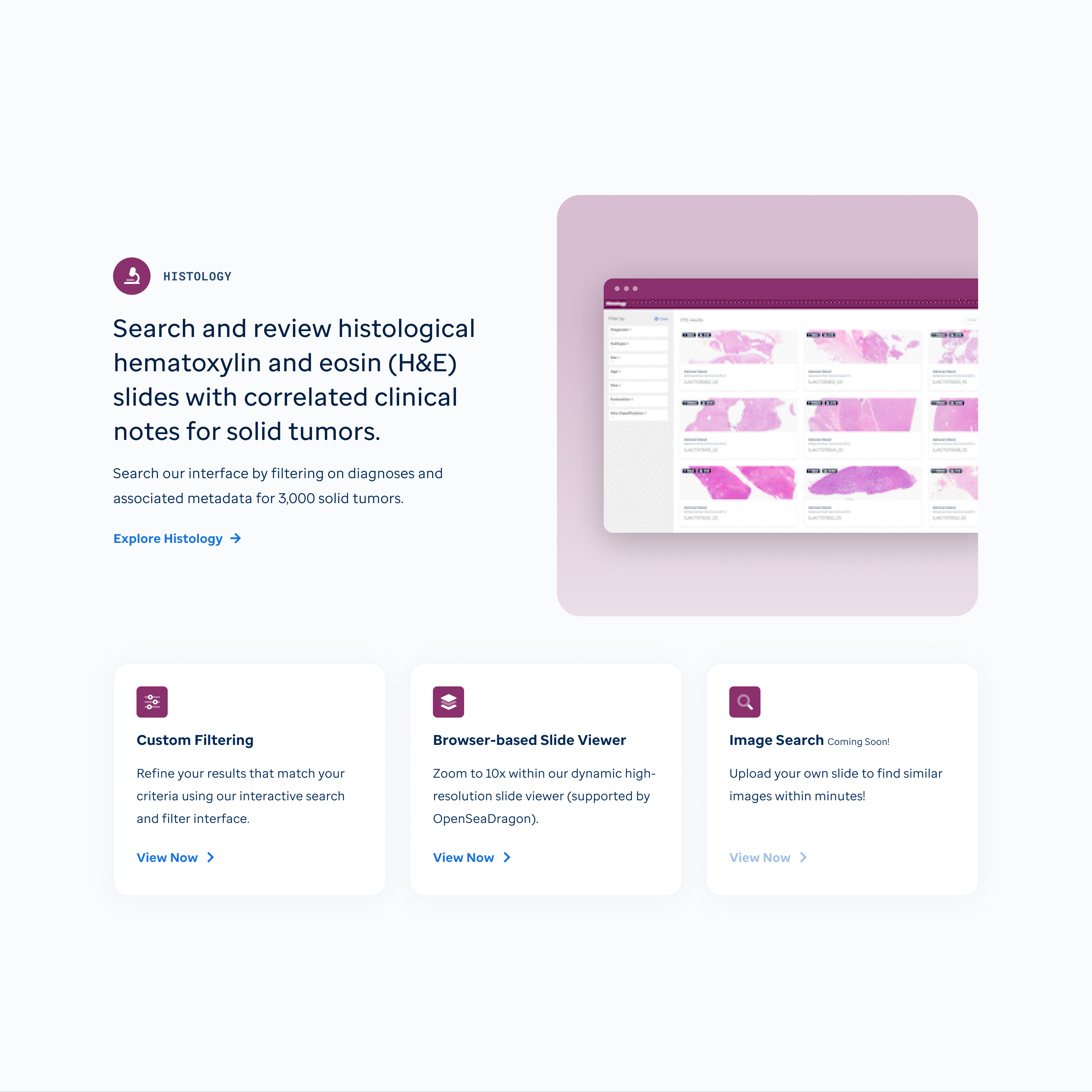 Histology data facet homepage