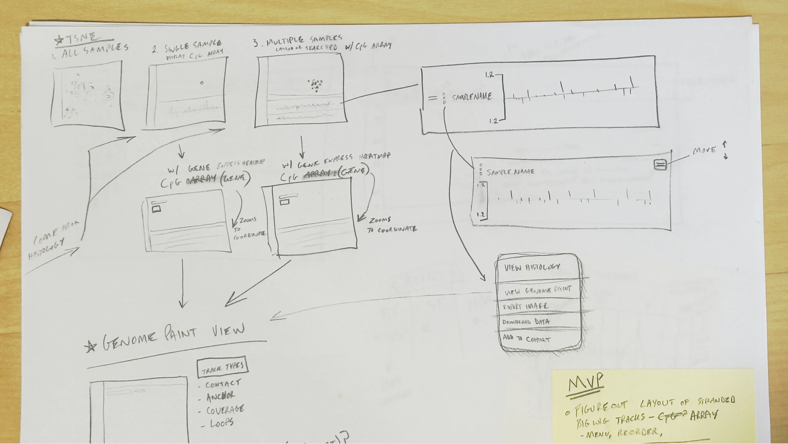 tSNE differential gene expression UX flow sketch